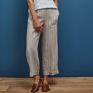 J. Jill Love Linen Casual Pants Striped 100% Linen size L Relaxed Boho Resort